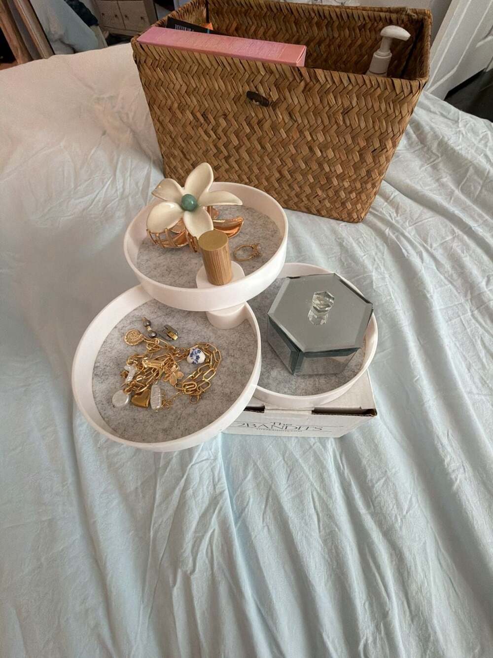 Rotating Tiered Jewelry Organizer Catch All Tray White The 2Bandits
